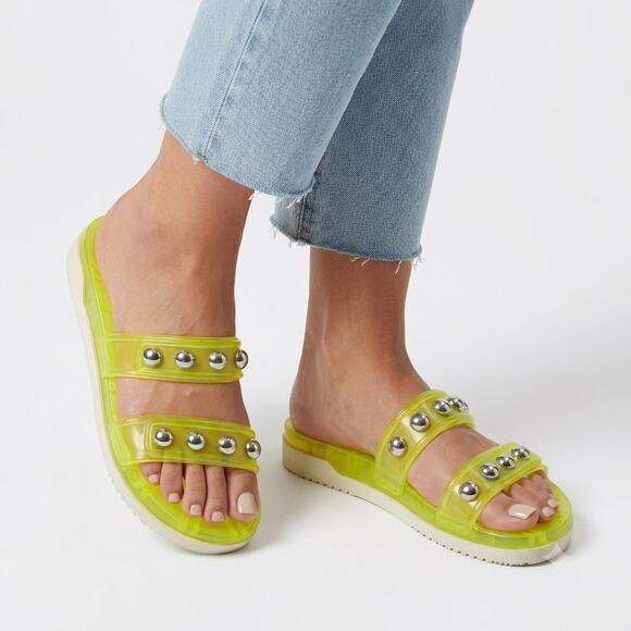 Marc Fisher Shoes - Marc Fisher Trent Jelly Sandals Womens 7.5 Neon Yellow Lime Studs Slide Platform